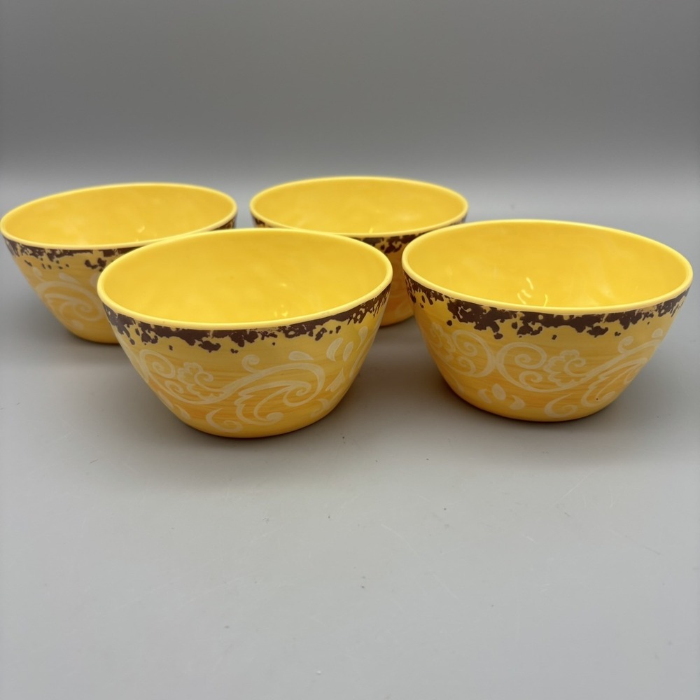 Cynthia Rowley‎ Yellow Medallion Scroll Melamine Condiment Dip Bowls Set of 4